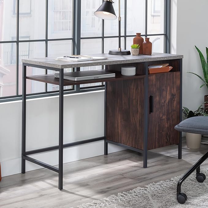 Sauder Market Commons Single Pedestal Desk, Rich Walnut Finish - Image 7