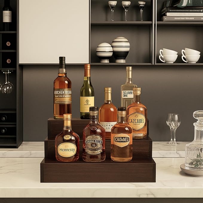 Royxen Wood Liquor Bottle Shelf 3 Tier Bar Shelf Freestanding Vintage Liquor - Image 2