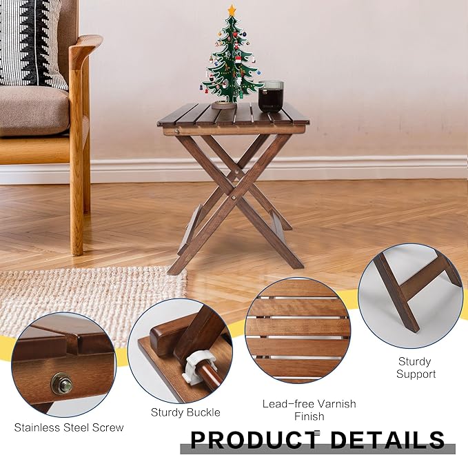Outdoor Patio Side Table Small Wood End Square Table Folding Coffee Furniture - Image 6
