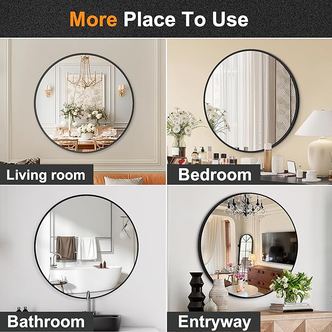 22 Inch Black Round Circle Mirror - Image 6