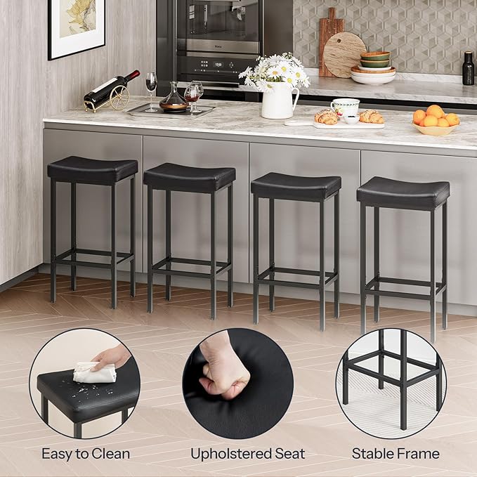 HOOBRO Bar Stools, Counter Height Stools, Saddle Barstools, 24.8 Inches - Image 4