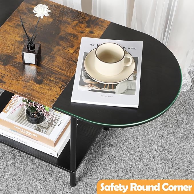 Coffee Tables for Living Room, 2-Tier Small Oval Center Table Industrial Modern - Image 4
