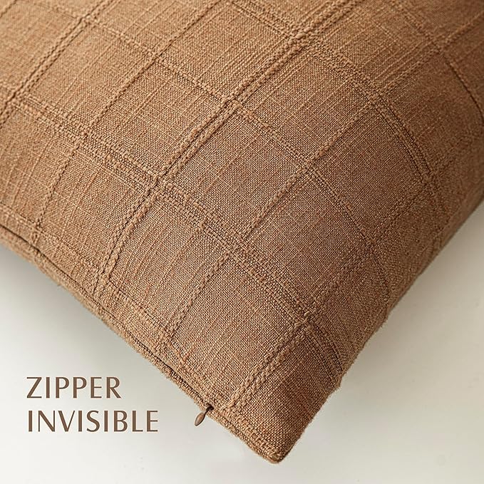 Foindtower Set of 2 Decorative Linen Check Throw Pillow Covers Neutral - Image 3