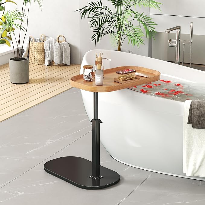C Shaped Side Table Adjustable Height, 360°Swivel C Shaped End Table, Couch - Image 2