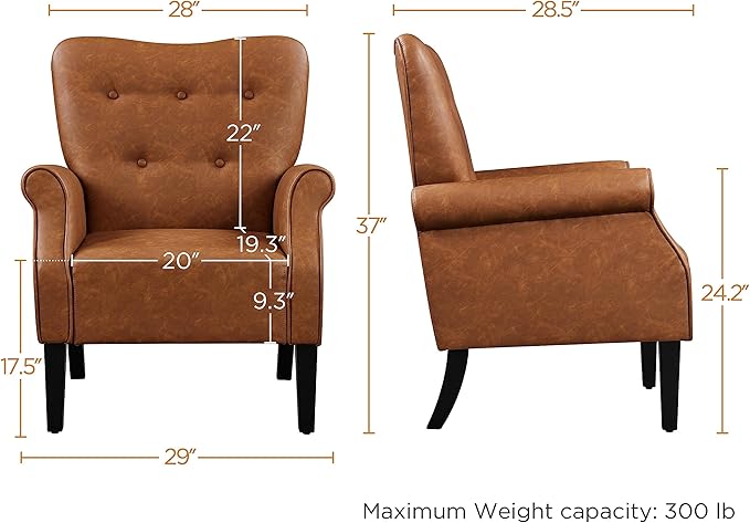 Yaheetech Modern Armchair, Mid Century PU Leather Accent Chair - Image 3