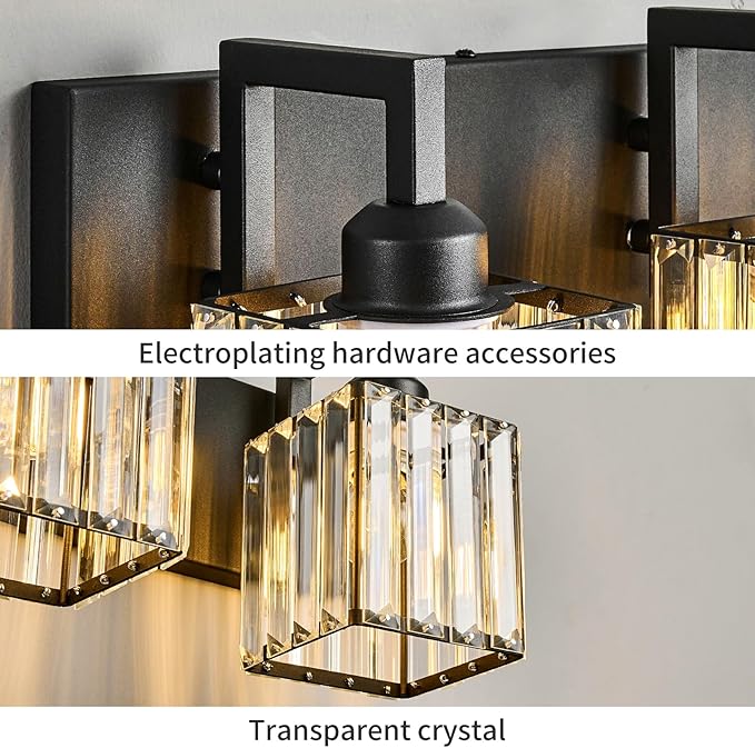 Modern Bathroom Vanity Light 3-Lights Black Crystal Wall Lamp Bathroom Modern - Image 6