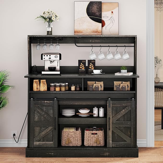 YITAHOME Buffet Cabinets with Upper Rack, Farmhouse Coffee Bar Cabinet with by YITAHOME
