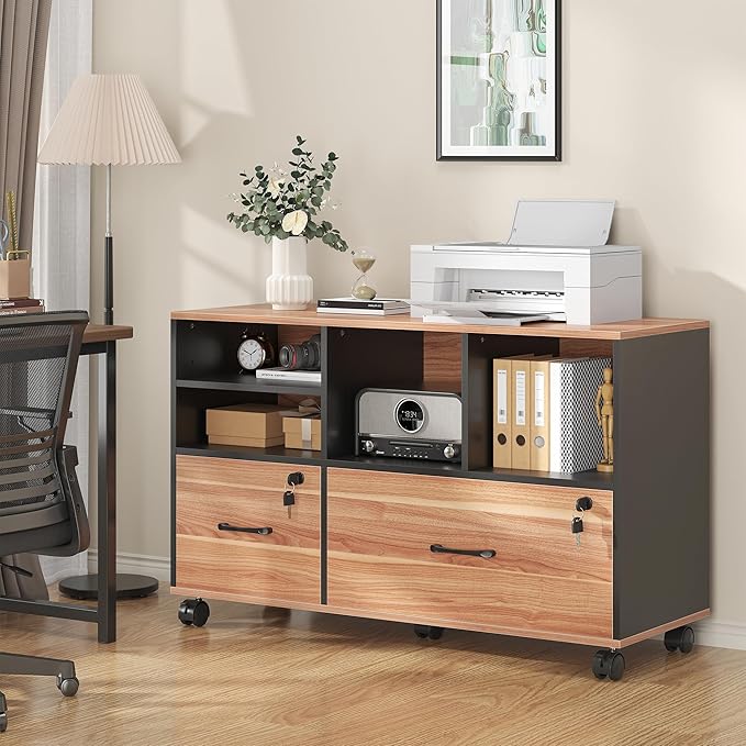 2 Drawer Wood Mobile Large Lateral File Cabinet - Image 7