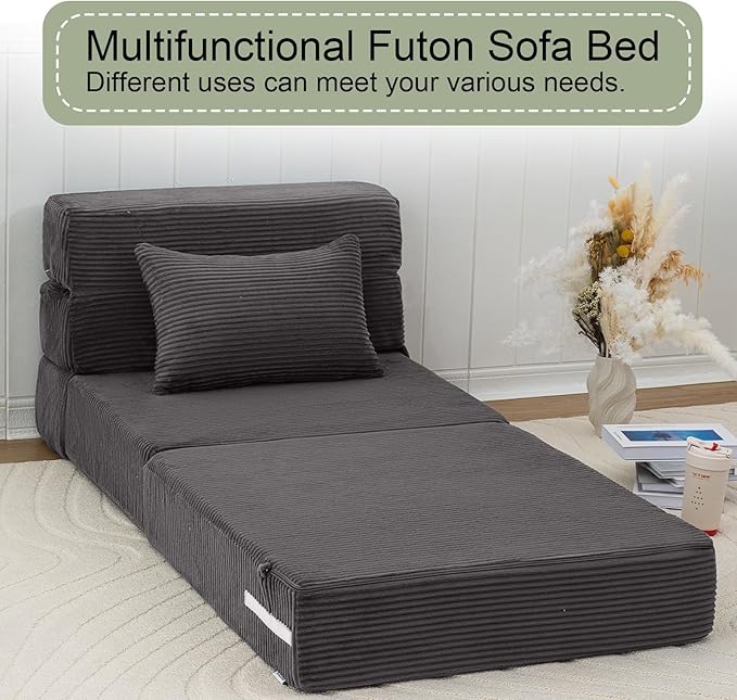 MeMoreCool Boneless Folding Sofa Bed Single, Corduroy Convertible Sleeper Chair - Image 5