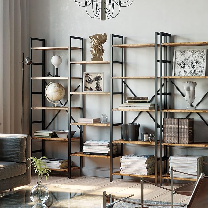 IRONCK Bookcases and Bookshelves Triple Wide 5 Tiers Industrial Bookshelf - Image 2