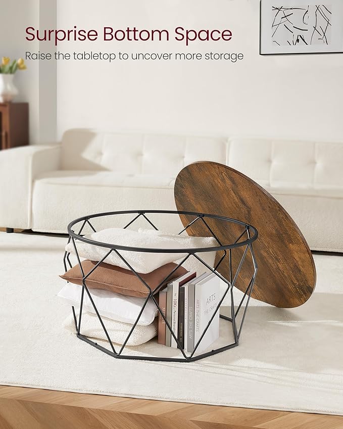 VASAGLE Round Coffee Table for Living Room, Cage Cocktail Table - Image 5