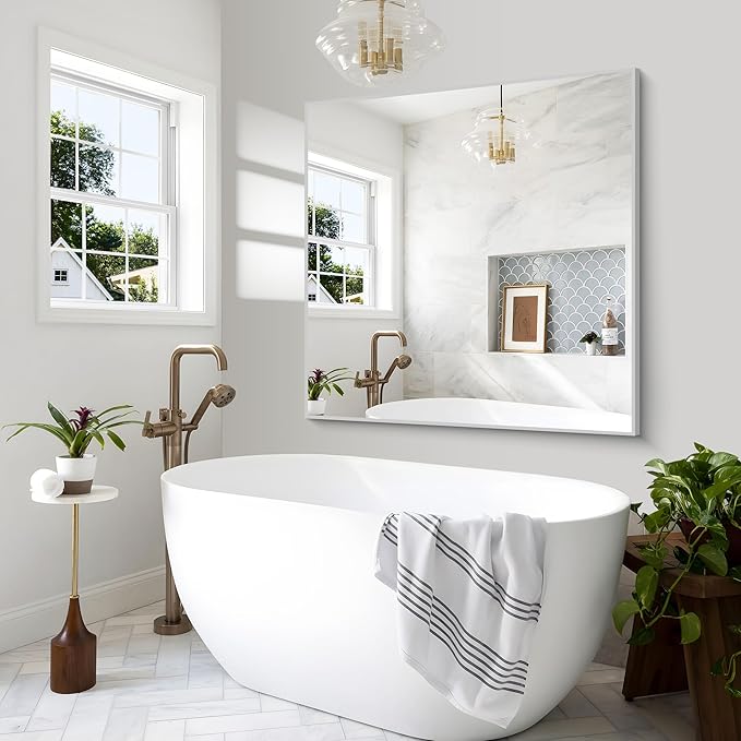 BONEWEI Silver Bathroom Mirror, 48x48 inch Wall Mirror - Image 3