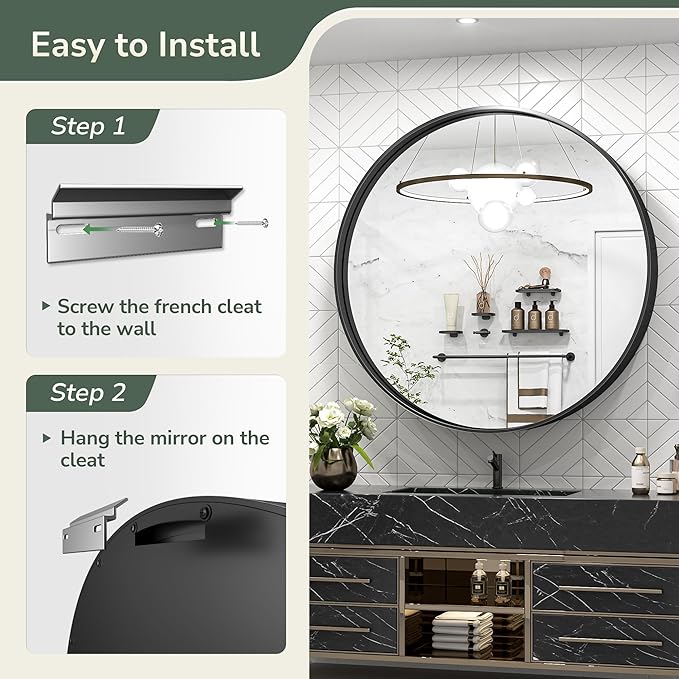 TokeShimi 40 Inch Round Black Bathroom Mirror - Image 6