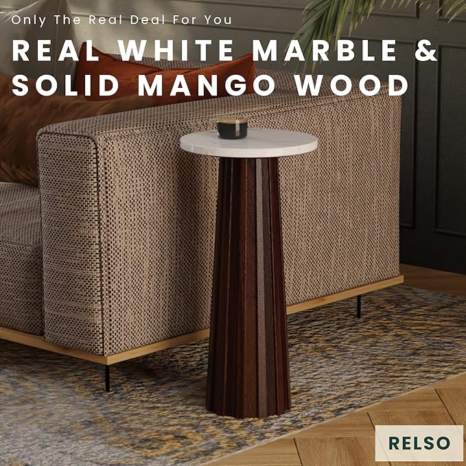 Ma'gro Drink Table – Solid Mango Wood Fluted Base - Image 3