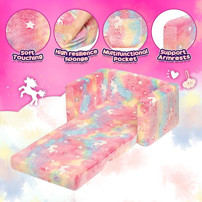 ALIMORDEN 2-in-1 Flip Out Cuddly Sherpa Toddler Couch, Convertible Sofa to - Image 5