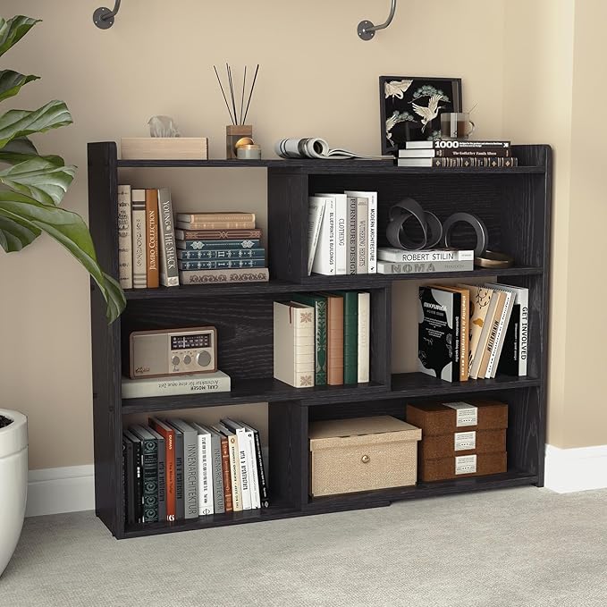 Open Shelf Low Bookcase, Wooden 4-Tier Floor Standing Expandable 25-47 inch by Cmishe