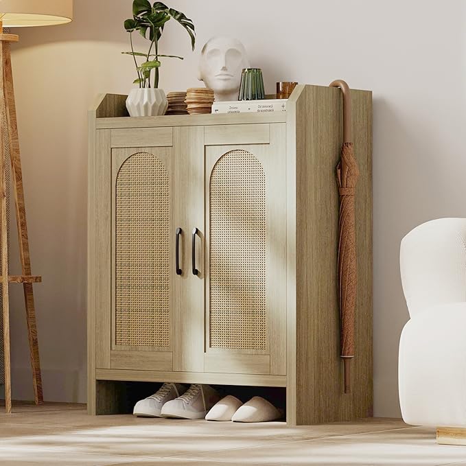 Shoe Cabinet Storage for Entryway, Rattan Storage Cabinet, Wooden Shoe Rack by MERICONIA