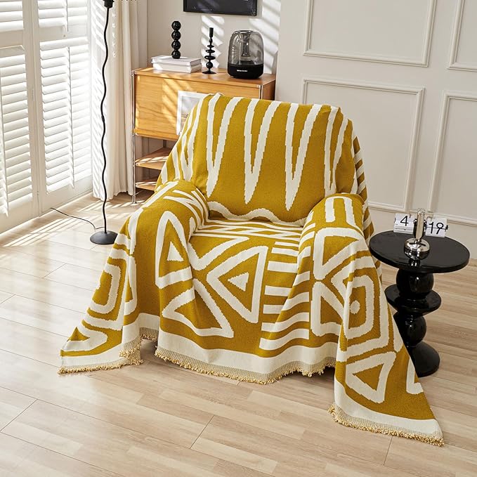 STACYPIK Thick Mustard Yellow Boho Sofa Covers Breathable Chair Couch Cover by STACYPIK