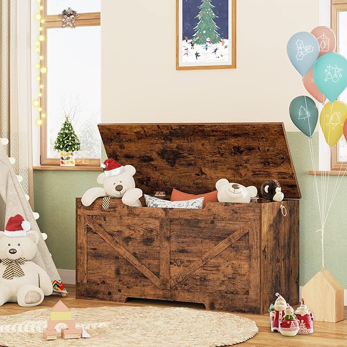 HOOBRO Storage Bench, 39.4” Retro Wooden Storage Chest - Image 2