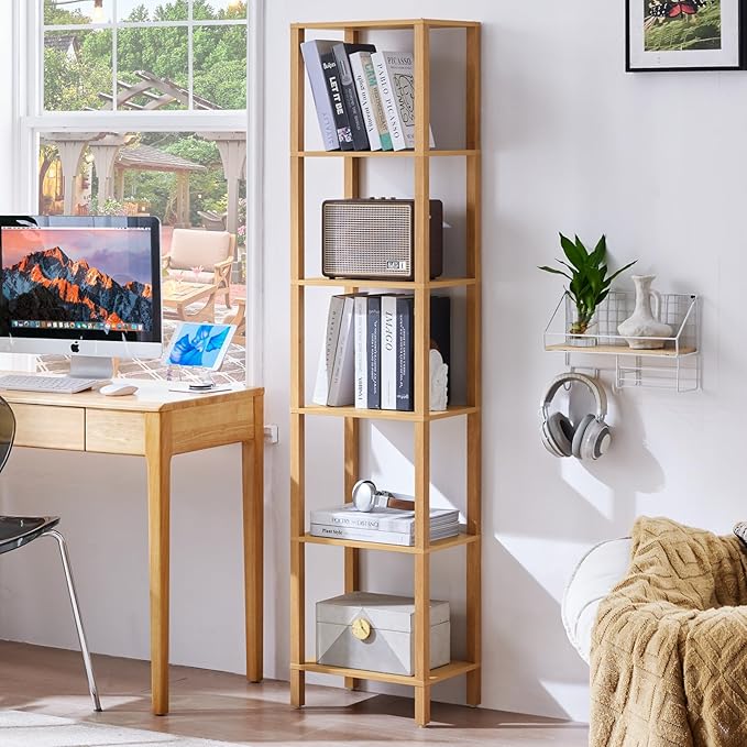 66in Tall Bookshelf 6-Tier Small Narrow Bookcase, Skinny Book Shelf by YUFAM