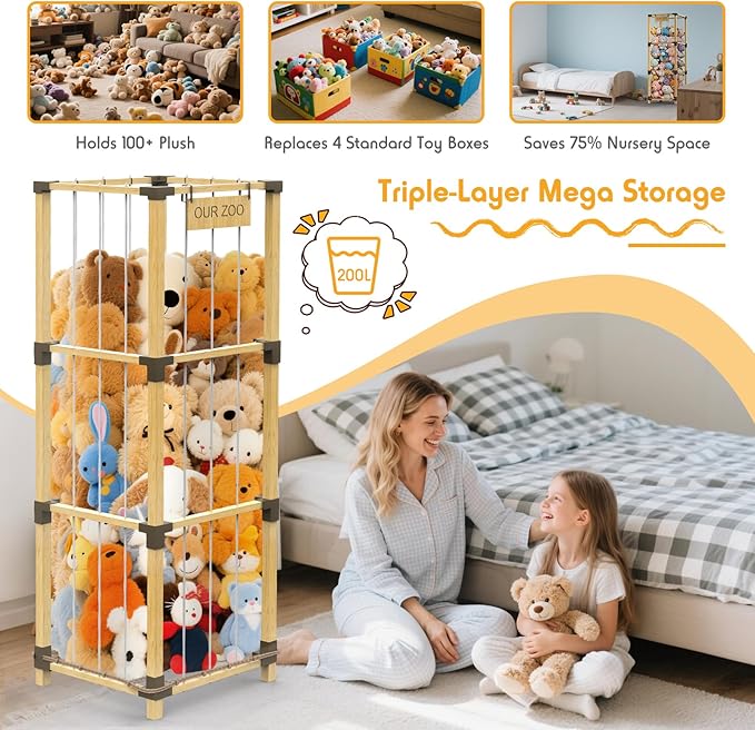 200L Stuffed Animal Zoo Storage, 3-Tier Extra Large Stuffed Animal Holder - Image 4