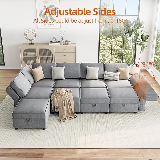 GAOMON 139.4" Chenille Reversible Sectional Sofa, 9-Seater Modular Sectional - Image 4