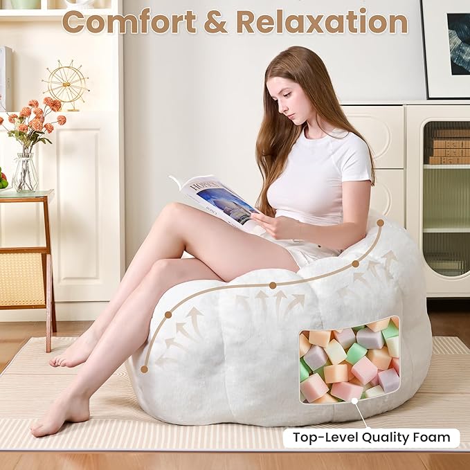 Bean Bag Chairs for Adults, Faux Fur Reading Chair - Image 7