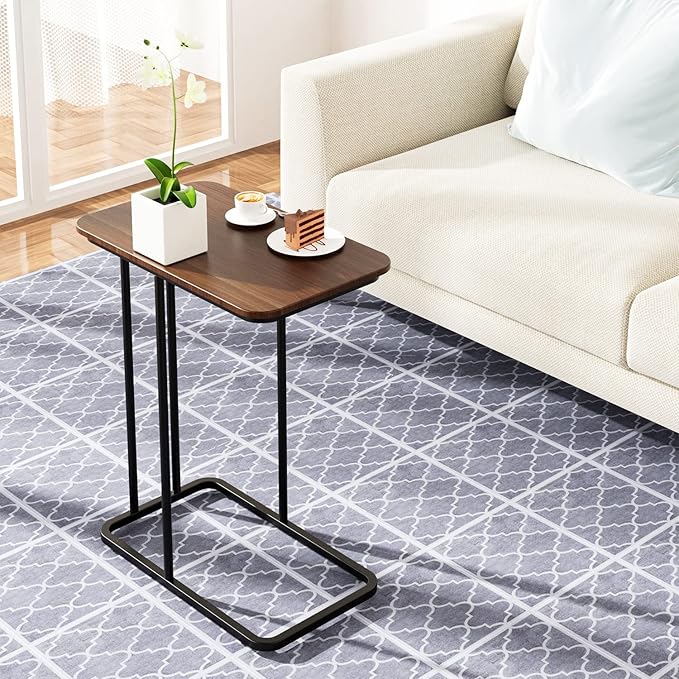 C Shaped Side Table, Small End Table MDF Black Walnut Coffee Table, Modern - Image 4