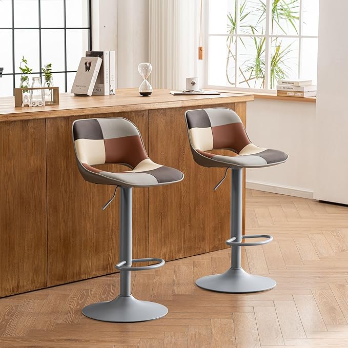 YOUNIKE Bar Stools Set of 2, Boho Colorful Patchwork Faux Leather Barstools - Image 8