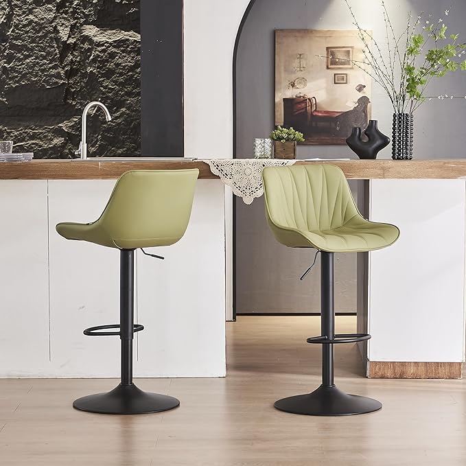 YOUNIKE Bar Stools Set of 2 for Kitchen Island, Grass Green Faux Leather Padded - Image 10