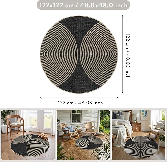 Lahome Modern Rainbow Round Rug 4ft, Circular Indoor Outdoor Kitchen Rug - Image 2