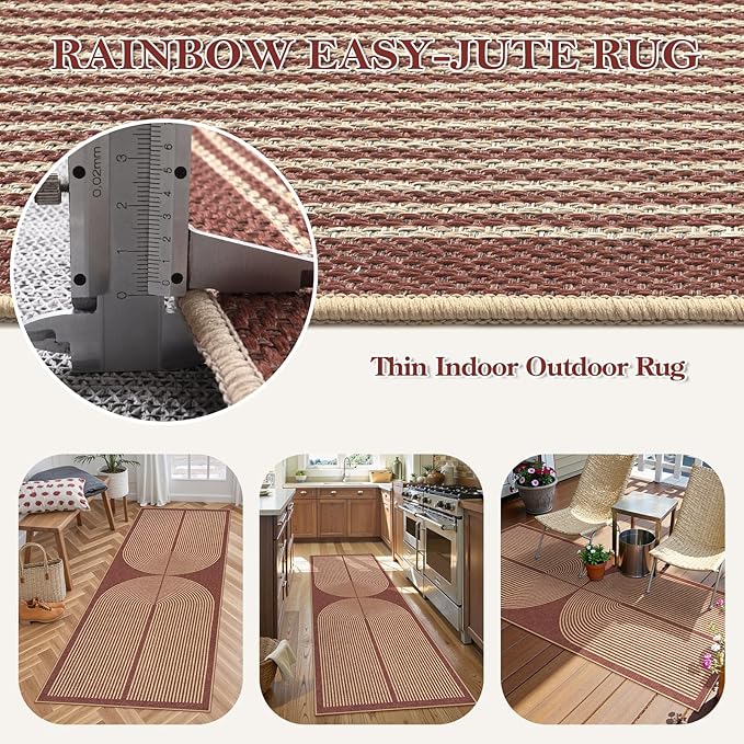 Lahome Modern Rainbow Easy Jute 2x6 Runner Rug, Farmhouse Stain Resistant Non - Image 3