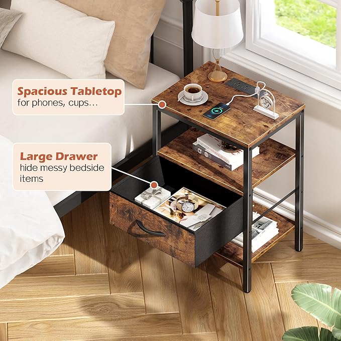 SUPERJARE Nightstand with Charging Station, Bed Side Table with Adjustable - Image 6