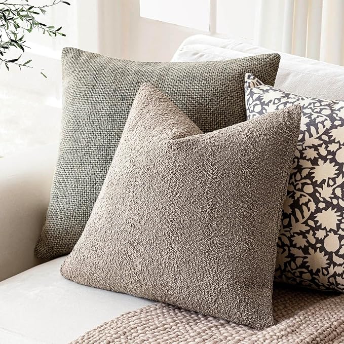 Foindtower Pack of 2 Textured Boucle Throw Pillow Covers Accent Solid Pillow - Image 5