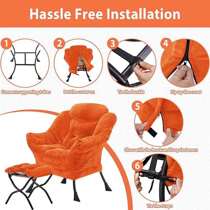 Lazy Chair with Folding Ottoman, Accent Chair Plush Upholstered with Metal - Image 7