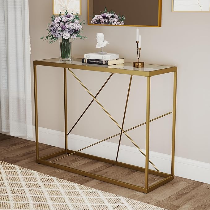 OIOG Glass Console Table for Entryway, Modern Sofa Table - Image 3