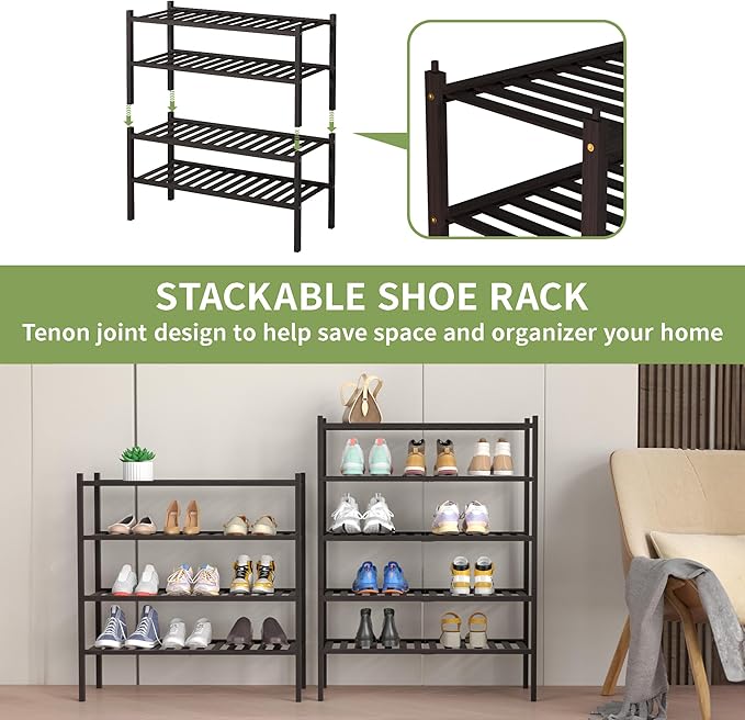 4 Tier Bamboo Shoe Rack for Closet Free Standing Wood Shoe Shelf for Entryway - Image 5