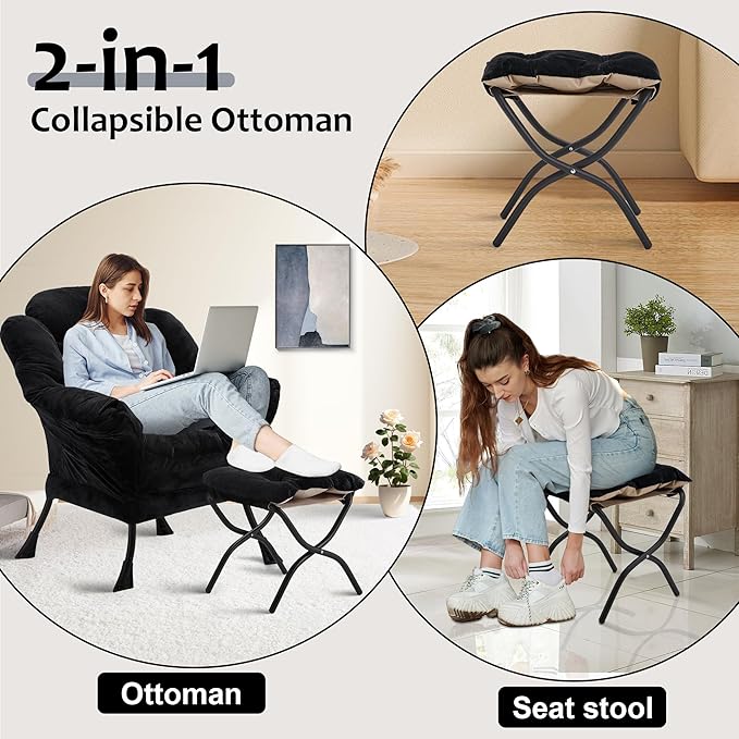 Fabric Lazy Chair with Ottoman, Oversized Upholstered Sofa Chair - Image 6