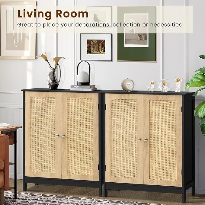 Iwell Storage Cabinet with Rattan Doors, Bathroom Storage Cabinet with - Image 4