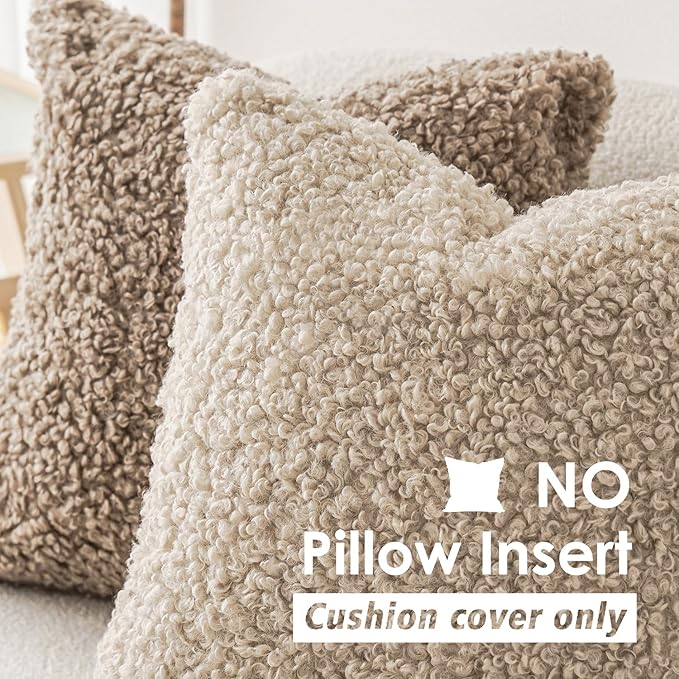 Foindtower 2 Pieces Faux Fur Throw Pillow Cover Decorative Sherpa Pillow Fuzzy - Image 3