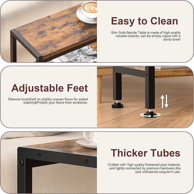 Narrow Side Table for Small Space Set of 2, 3-Tier Small End Table - Image 5