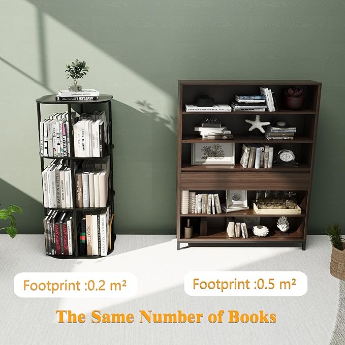 3-Tier Rotating Bookshelf, 360 ° Display Stackable Spinning Bookshelf Tower - Image 5