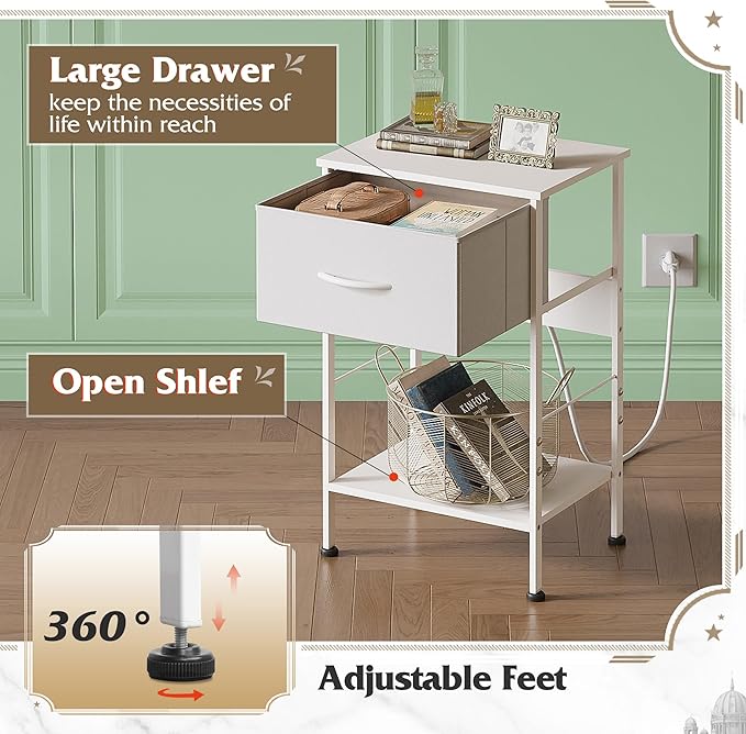 WLIVE Nightstand with Charging Station, Bed Side Table - Image 5