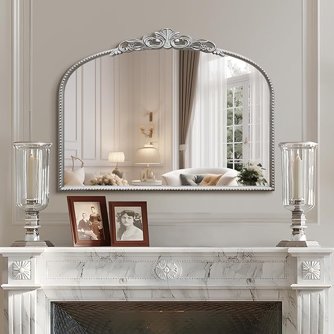 Micasso Silver Vintage Wall Mirror: 24"x 32" French Baroque Antique Arched Wall - Image 5