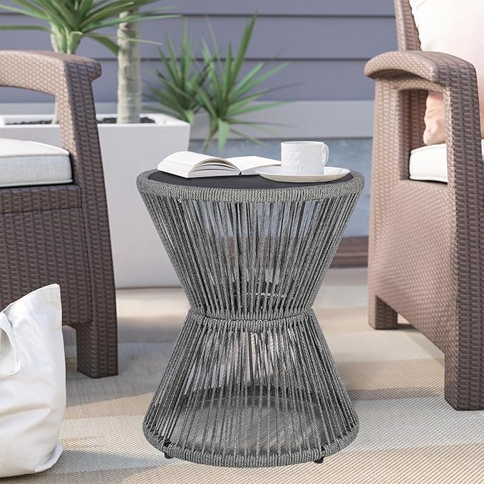LEWIS&WAYNE Small Outdoor Side Table Patio 20’’ H Woven Rope Hourglass End Table - Image 5