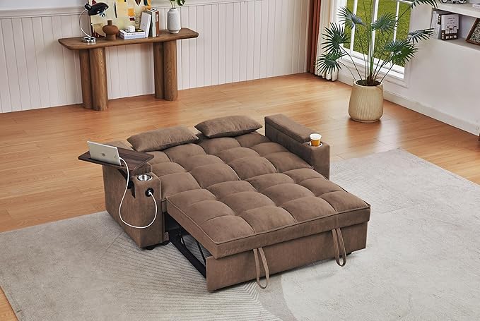 65-inch Multifunctional Loveseat Pull Out Sleeper Sofabed W/Cupholders by Unknown