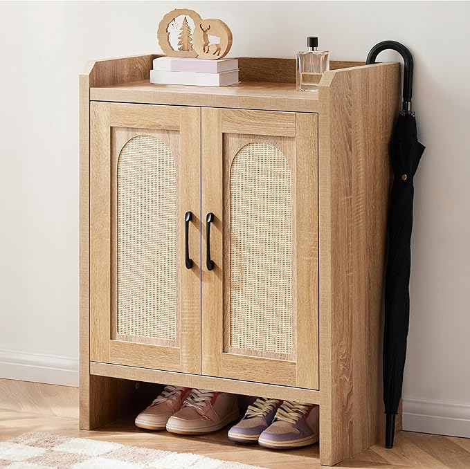 Shoe Cabinet Storage for Entryway, Natural Rattan Shoe Storage Cabinet by MERICONIA