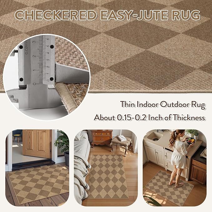 Lahome Checkered Easy Jute Rug, 2x3 Entryway Rug Indoor Outdoor Front Door Mat - Image 5