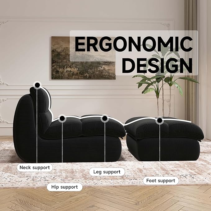Bean Bag Chair with Ottoman, Cozy Comfy Reading Nook Chairs, Ultra Soft - Image 3