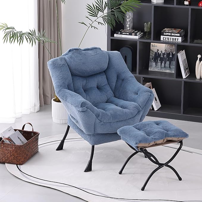 Lazy Chair with Folding Ottoman, Modern Accent Lounge Armchair with Armrests - Image 7
